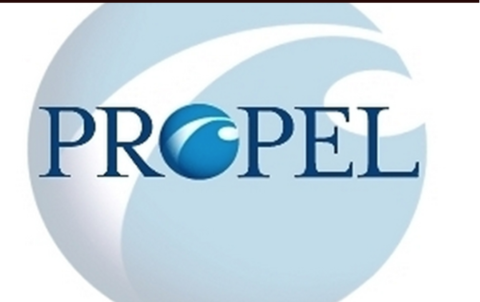 logo spelling propel in blue