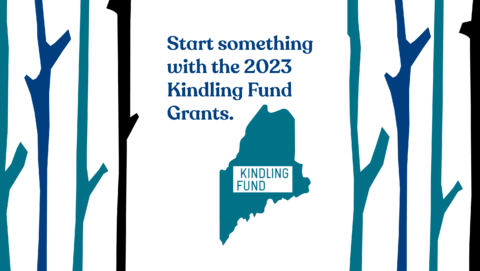 An Image of twigs in blue, with the text "Start something with the 2023 Kindling Fund Grants."