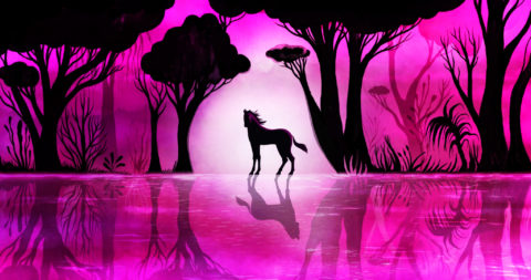 a unicorn in silhouette with pink background
