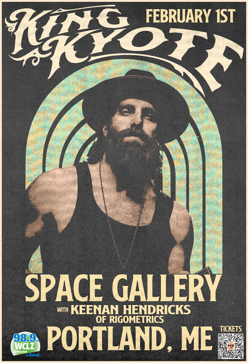 Poster for King Kyote's show at SPACE on February 1st. 