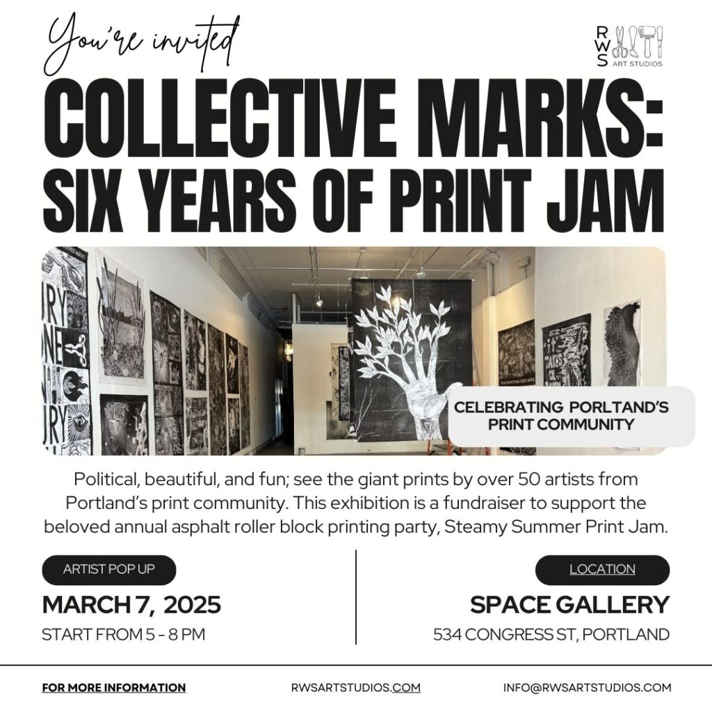 A digital flyer with an exhibition photo for the exhibition and artist pop up. 