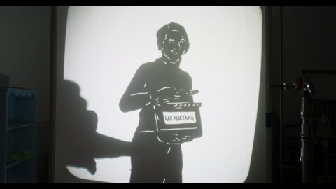 Screenshot of shadow puppet test shooting, character puppet of filmmaker Lamia Lazrak