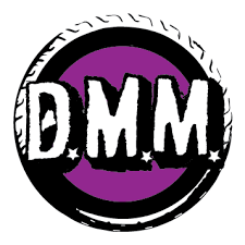 The Dyke March Maine DMM logo with stars for periods and a magenta circle and black tire around the initials.